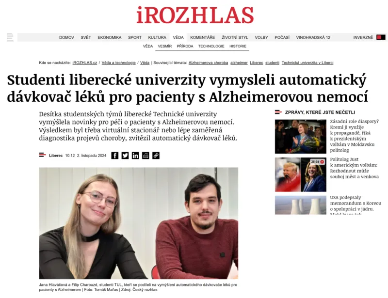 iROZHLAS: Studenti liberecké univerzity vymysleli automatický dávkovač léků pro pacienty s Alzheimerovou nemocí